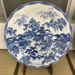 引き取り限定　神右衛門　染付山水絵　大皿　直径約93.5㎝東な7-1220☆2F 引き取り限定 神右衛門 染付山水絵 大皿 直径約93.5㎝東な7-1220☆2F