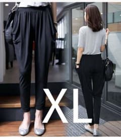 10분 길이 사루엘 팬츠 블랙 스트레치 요가 팬츠 오피스 룸 웨어