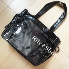 新品 リボン レースアップ 痛バッグ 痛バ トートバッグ ショルダー 黒 432のサムネイル