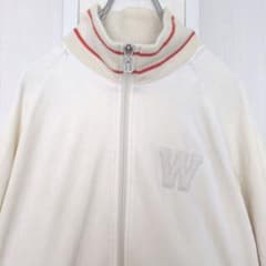 90s ベロア素材 Wilson トラックジャケットL相当 アイボリー×オレンジ