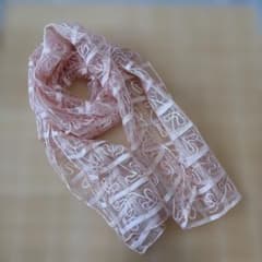 シルク100% ストール ピンク 刺繍 チェック柄