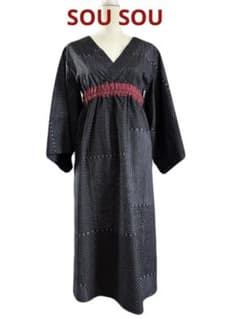 sou sou ソウソウ　間がさね柄　着物風ワンピース　綿麻混合みたて衣 sou sou ソウソウ 間がさね柄 着物風ワンピース 綿麻混合みたて衣
