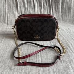 COACH シグネチャー ショルダーバッグ チェーン モノグラム 茶色 赤色 