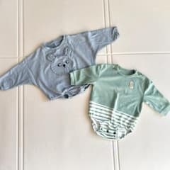 水色 うさぎ 黄緑 きりん 刺繍 ロンパース 春夏秋 記名なしのサムネイル