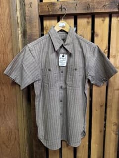 92 デッドストック品　Genuine ストライプ 半袖シャツ ブラウンのサムネイル