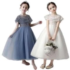 【pianos 様専用】女の子ロングドレス　120 水色　コサージュ付きのサムネイル