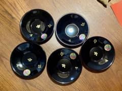 【美品】越前漆　漆器 銘々皿 5枚セット 手まり柄　コースター　茶托のサムネイル