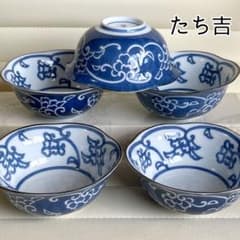 たち吉　唐花　中鉢揃　5枚セット　染付唐草　和食器　輪花鉢　煮物鉢　取鉢　ボウル たち吉 唐花 小鉢揃 5枚セット 染付唐草 和食器 輪花鉢 煮物鉢 小付 取