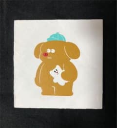 イラスト　動物　いぬとぬいぐるみ　【板・アクリル絵の具】のサムネイル
