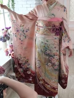 振袖　辻が花　天目染め　9点セット　成人式　ピンク　落款入り　クリーニング済 振袖 辻が花 天目染め 9点セット 成人式 ピンク 落款入り クリーニング