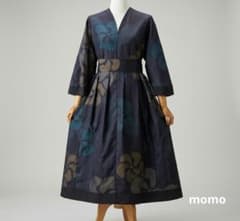 正絹 紬&黒留袖 ウエストリボン付きタック入りワンピース♪着物