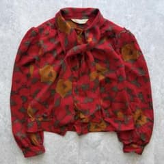 pierre balmain 総柄 ボウタイ ブラウス 長袖 レッド 花柄 上品