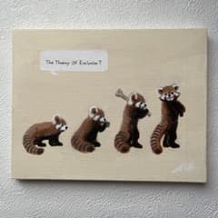 アクリル画 レッサーパンダの進化論　原画 手描き キャンバス　イラストのサムネイル