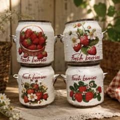 ストロベリー（ミルク缶風）4個セット】リメイク缶・リメ缶・ジャンク