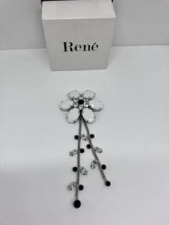 未使用 Rene ルネ コサージュ ブローチ ホワイト ストーン 箱付き