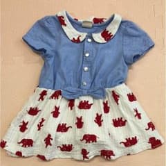 バイカラーワンピース キッズ ベビー 女の子 青 白 動物 前あき ボタン 半袖のサムネイル
