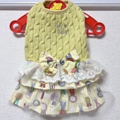 新品 犬服 ワンピース サイズ4 ニット リボン フリル 黄色