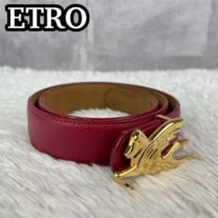美品 エトロ レディース ベルト ペガソバックル ゴールド金具 レザー