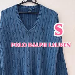 【POLO RL】Vネック綿100%ニット くすみブルー 刺繍ロゴ 綿 S POLO RL】Vネック綿100%ニット くすみブルー 刺繍ロゴ 綿 S - メルカリ