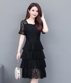 [블랙 L] 레이스 티아드 원피스 드레스