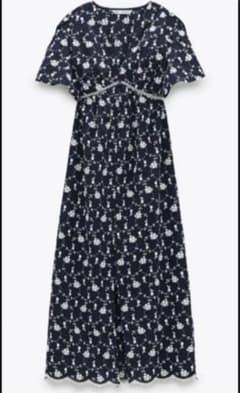 ZARA ザラ　刺繍入りミディワンピース　XSのサムネイル