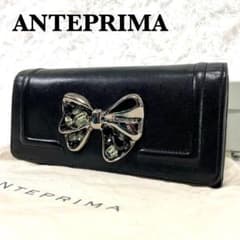 ★新品★アンテプリマ　レザー　二つ折り財布　リボン　黒　ブラック ANTEPRIMA アンテプリマ 長財布 リボン ビジュー レザーウォレット 黒