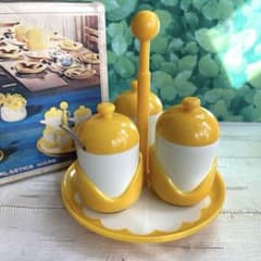 4点セット昭和レトロ チューリップカスターセット黄色 調味料入れ 箱