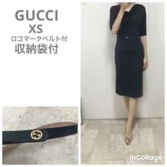 グッチ GUCCI ロゴベルト付ワンピース XS ブラック とろみ素材 結婚式 