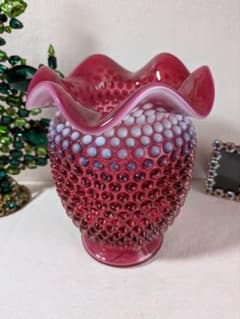 フェントン　クランベリーオパルセント　ホブネイル　フリルエッジ　刻印アリ フェントン クランベリーオパルセント ホブネイル フリルエッジ 刻印