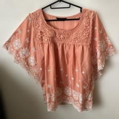 刺繍 チュニック 半袖 サーモンピンク - メルカリ