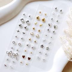 【即日発送】【フォロー割】60粒★シルバー&パールシンプルピアス風贅沢セット！！のサムネイル