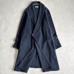 Plantation フリースガウンコート 紺 2 ショールカラー ロング丈 