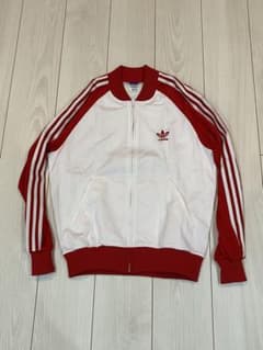 adidas デサント製 西ドイツ 裏起毛 ジャージ ホワイト/レッド サイズ2 