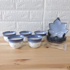 翠泉 コバルト水玉 紅葉皿付き 茶菓子揃 5客セットのサムネイル