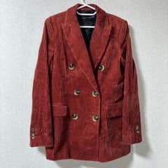 ザラ ZARA WOMAN コーデュロイ ダブルブレストジャケット レッド