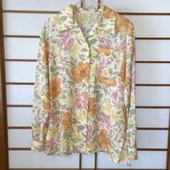 美品 80s ワールド レトロ花柄シアーシャツ 長袖ブラウス ヴィンテージ L