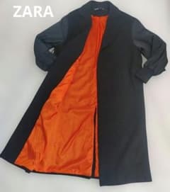【美品】ZARA マッチングボンバーロングコート ブラック　オレンジ　XS 美品】ZARA マッチングボンバーロングコート ブラック オレンジ XS