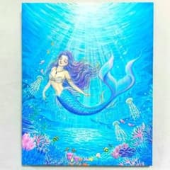 人魚姫　アクリル画　F3　風景画　アンデルセン　イラスト　絵画 アクリル画 F3 キャンバス人魚 人魚姫 マーメイド 風景画 絵画 - メルカリ