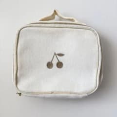 Bonpoint ボンポワン チェリー刺繍 バニティポーチ ホワイト ベロア