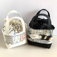スペシャルSALE 巾着　猫柄　ハンドメイド　小物入れ　おやつ入れ　ユキエモン ハンドメイド］ミニミニ巾着風バッグ ユキエモン 2個セット - メルカリ
