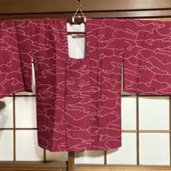 正絹の着物用道行コート 雲柄 羽織 赤系 紅紫昭和レトロ アンティーク