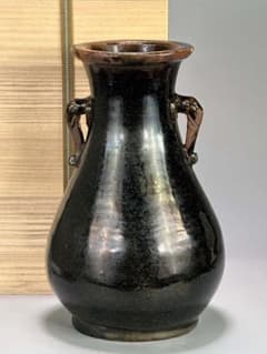 UJ3-7V華道具　花道具　黒釉花入　花瓶　時代花器 UJ3-7V華道具 花道具 黒釉花入 花瓶 時代花器 - メルカリ