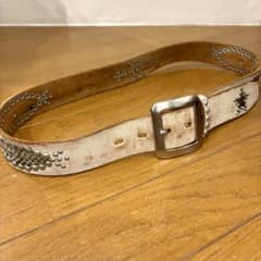 KARA 本革スタッズベルト ビンテージ 牛革 パイソンレザー 32インチ前後のサムネイル