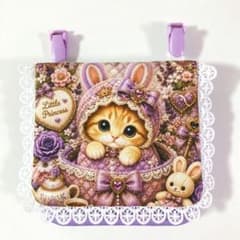 2点のみ♥移動ポケット♥可愛い 猫 紫 レース♥大きめ ポーチ♥発達障害 自閉症のサムネイル