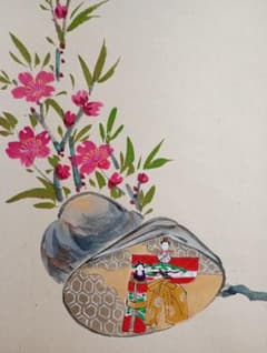 大徳寺小林太玄画賛　貝合雛図　桃花萬家宴　共箱 大徳寺小林太玄画賛 貝合雛図 桃花萬家宴 共箱