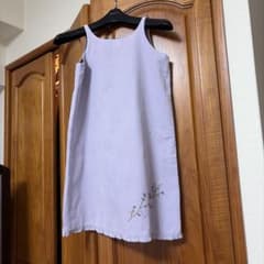 ライトパープル 花柄刺繍 ノースリーブワンピースのサムネイル