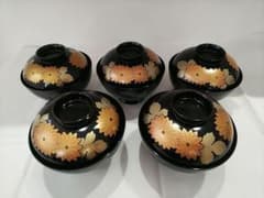 【未使用品】本うるし塗り 天然木加工品 蒔絵 蓋付き 木乾 もくかんしつ 5客 未使用品】本うるし塗り 天然木加工品 蒔絵 蓋付き 木乾 もくかんしつ
