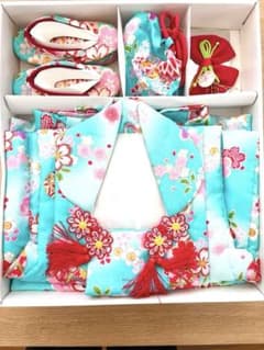 子供用 七五三 着物セット 水色 花柄　3歳用のサムネイル