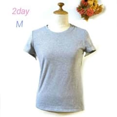2-day short-sleeved T-shirt, gray, stretchy, suitable for fitness and yoga, size M (approx.)