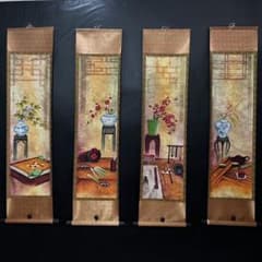 本日特価】郎世宁 琴棋書画 四条屏 掛け軸｜中国名画・客間装飾・新